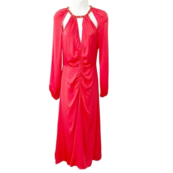 Veronica Beard Fayla Silk Chain-Detail Cutout Midi Dress Watermelon size 2 - Picture 2 of 15